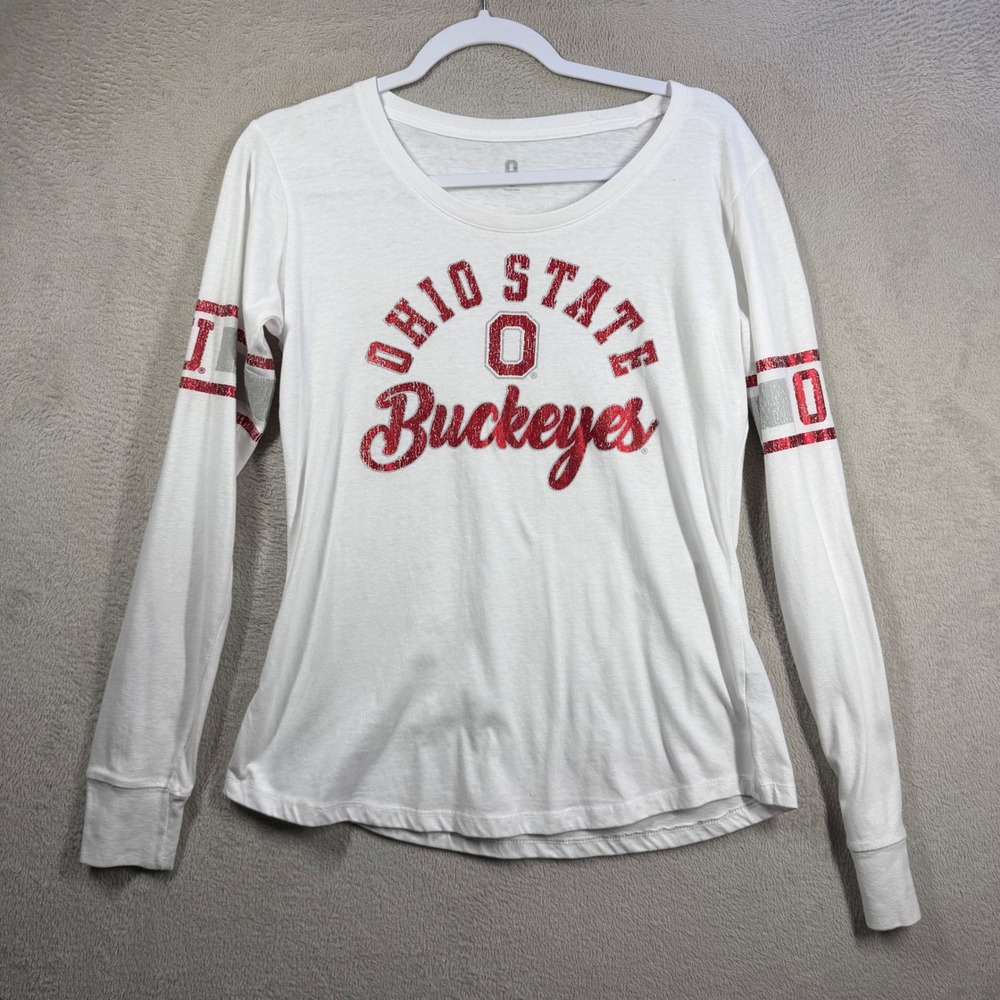 Campus Collection Ohio State Buckeyes Women M White Long Sleeve Glitter Shirt